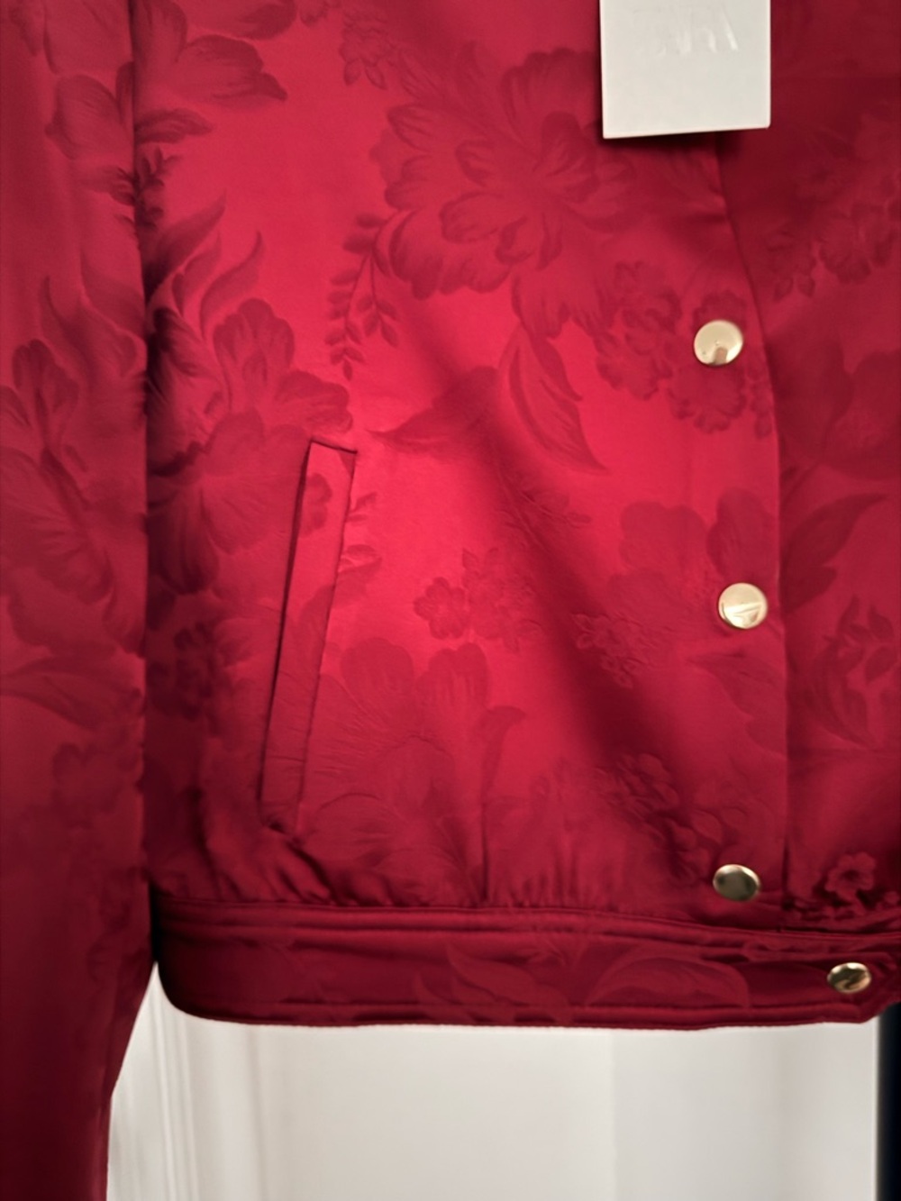 Zara Red Floral Waist Length Jacket with Gold Buttons - Picture 4 of 6